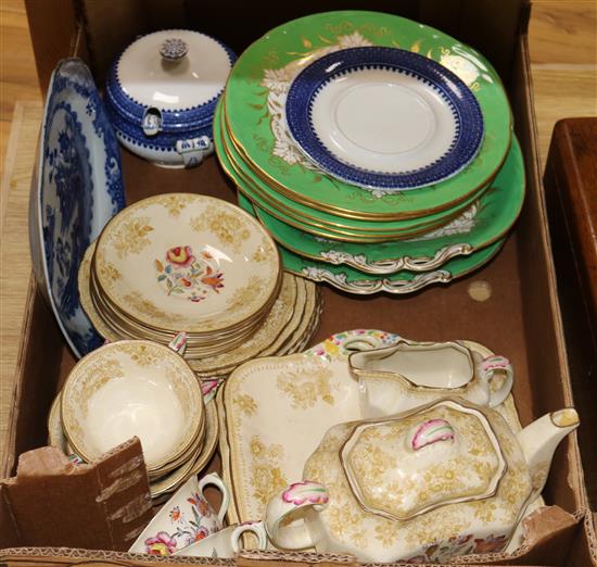 A Ridgway part dessert set, Masons teawares and blue and white pottery
